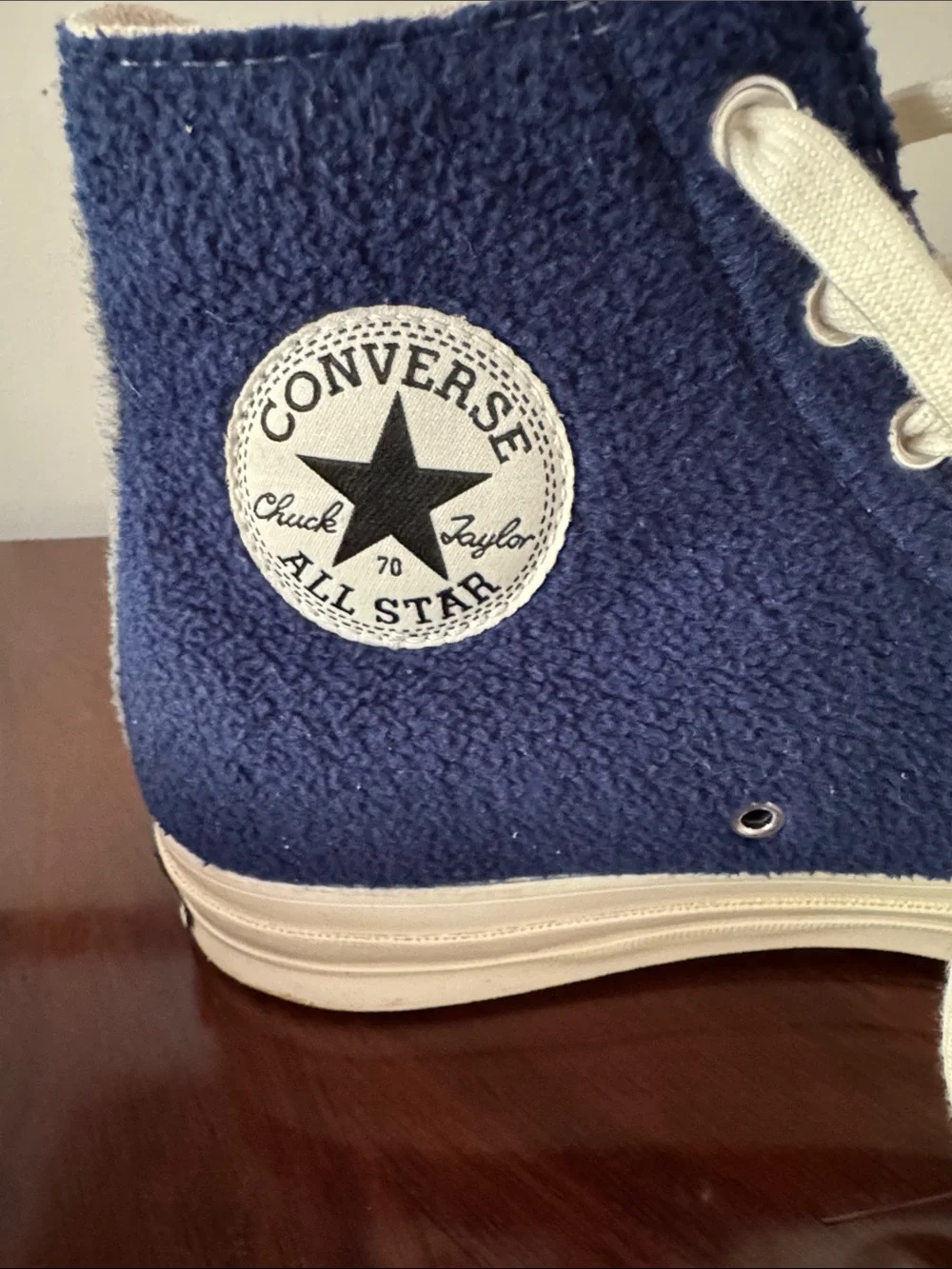 Converse Chuck Taylor High Top Sneakers in Red and Navy Blue Felt